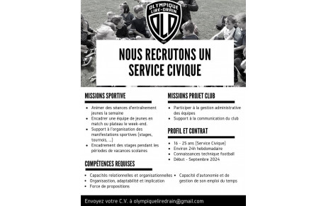 LE CLUB RECHERCHE UN 2EME SERVICE CIVIQUE (4 JUILLET)