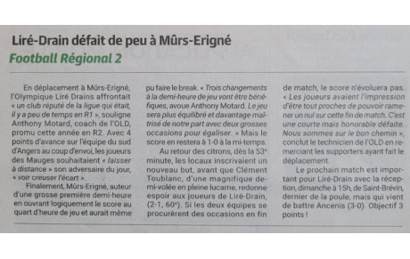 ARTICLE L'ECHO D'ANCENIS : CHAMPIONNAT R2 (14 NOVEMBRE)