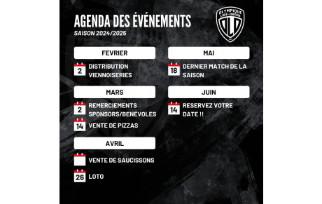 AGENDA DES ÉVÈNEMENTS